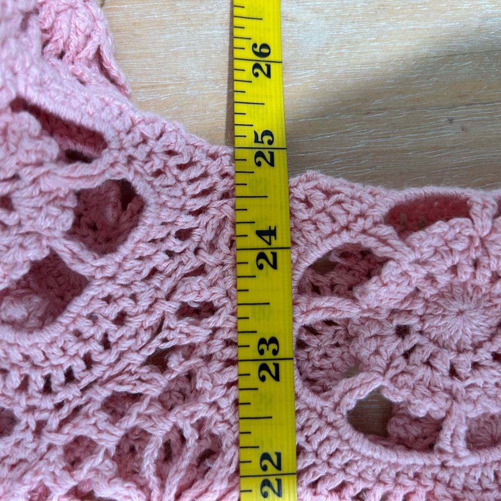 ROAMANS Pink Crochet V Neck Short Sleeve Overlay Top Size 22/24 Boho Cottage - Picture 4 of 8